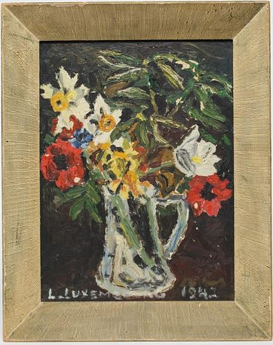 Signed L. Luxembourg, Still Life w/Poppies- Oil
