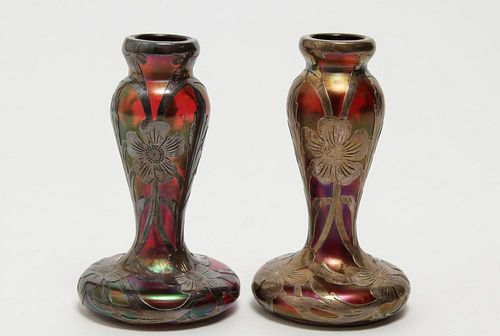 Alvin Glass & .999 Silver Overlay Bud Vases