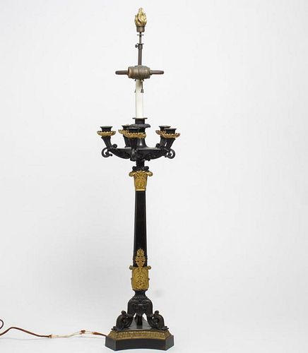 Neoclassical Gilt Bronze & Steel Candelabrum Lamp