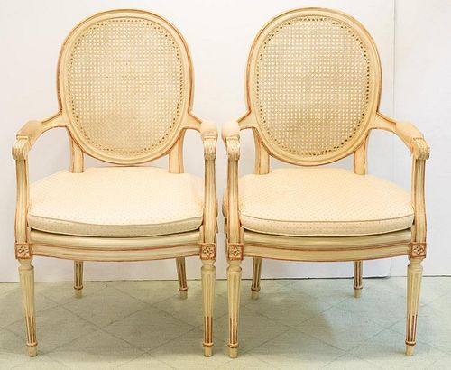 Louis XVI-Style Fauteuil Armchairs, Pair