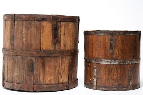 Oak Staved Barrels, 2 Small & Vintage