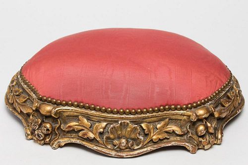Neoclassical Giltwood Ottoman, Silk-Upholstered