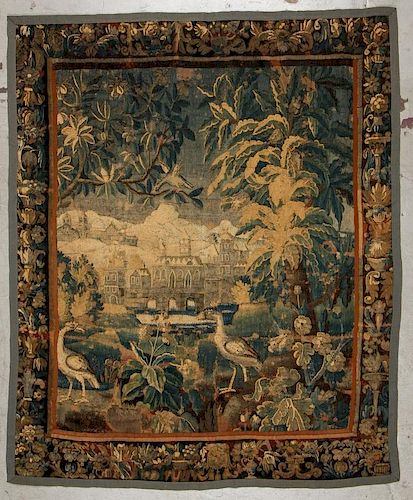 17th C. Flemish Verdure Tapestry: 6'6'' x 8'1''