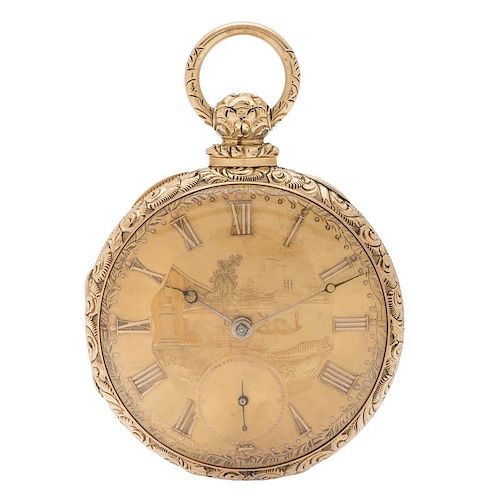 William Robinson Open Face Fusee Pocket Watch in 14 Karat Yellow Gold