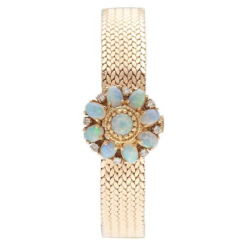 Luva Opal and Diamond Bracelet Watch in 14 Karat Yellow Gold