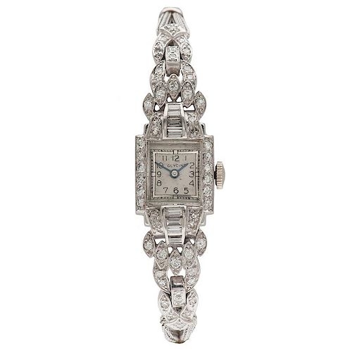 Glycine Wrist Watch in Platinum with Diamonds