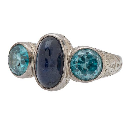 Sapphire and Blue Zircon Ring in 18 Karat White Gold