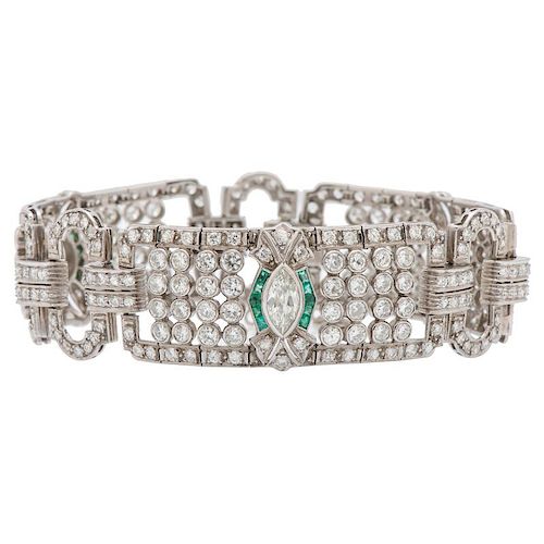 Diamond and Emerald Bracelet in Platinum Once Owned by Marge Schott of The Cincinnati Reds