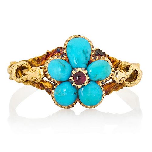 VICTORIAN TURQUOISE & YELLOW GOLD FORGET-ME-NOT RING