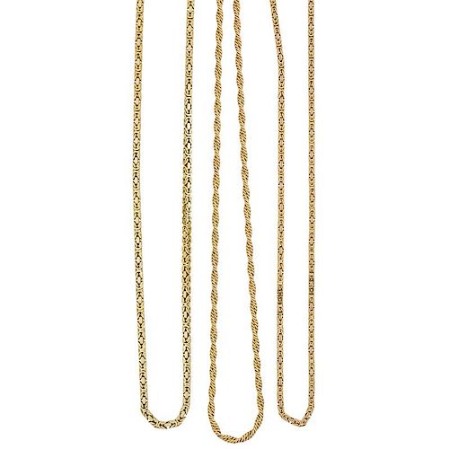 THREE YELLOW GOLD CHAIN NECKLACES