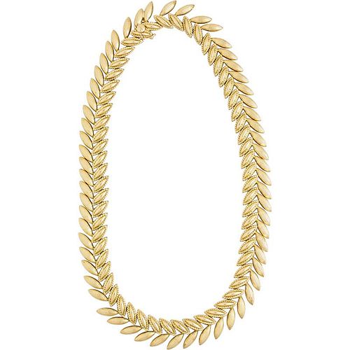 FRENCH YELLOW GOLD FOLIATE LINK NECKLACE