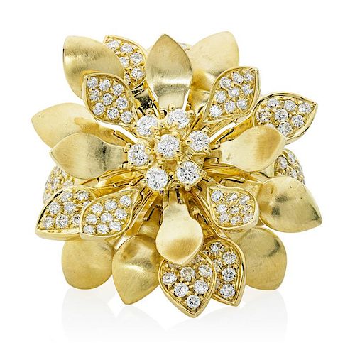 DIAMOND & YELLOW GOLD ARTICULATED FLOWER RING