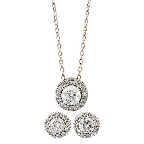 DIAMOND & WHITE GOLD NECKLACE & EARRINGS