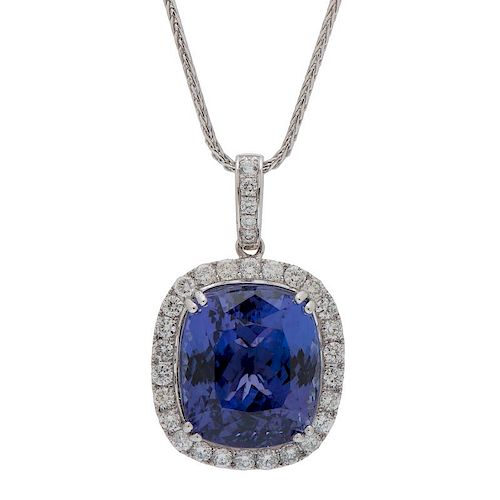 GIA Certified Natural Tanzanite and Diamond Necklace by Orianne in Platinum