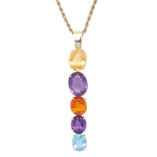 Multi Stone Articulated Pendant Necklace in 18 Karat Yellow Gold