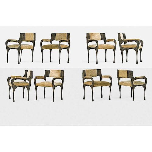 PAUL EVANS Eight Sculptured Metal armchairs