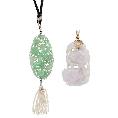 Carved Jade Pendants with Karat Gold Findings