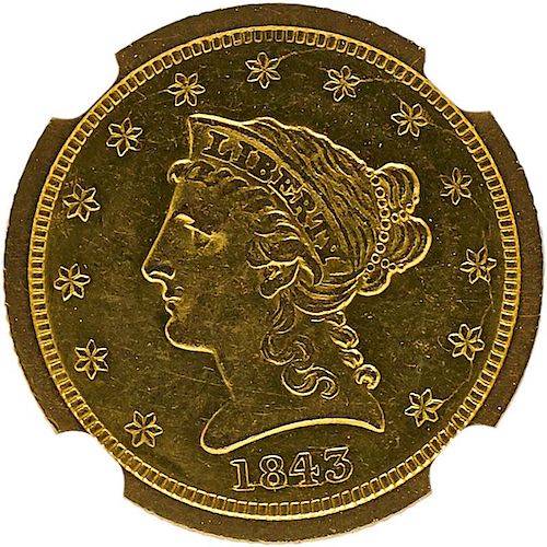 U.S. 1843-O SMALL DATE $2.5 GOLD COIN