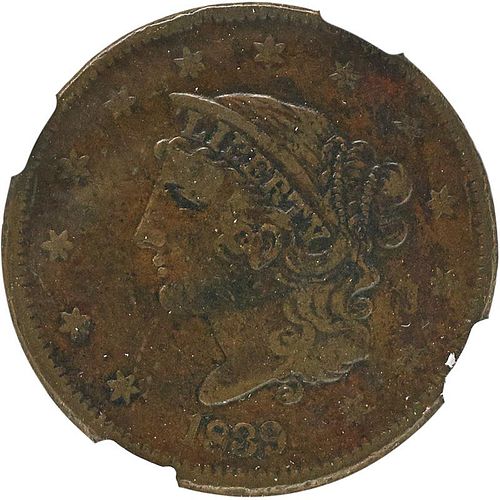 U.S. 1839 BOOBY HEAD 1C COIN