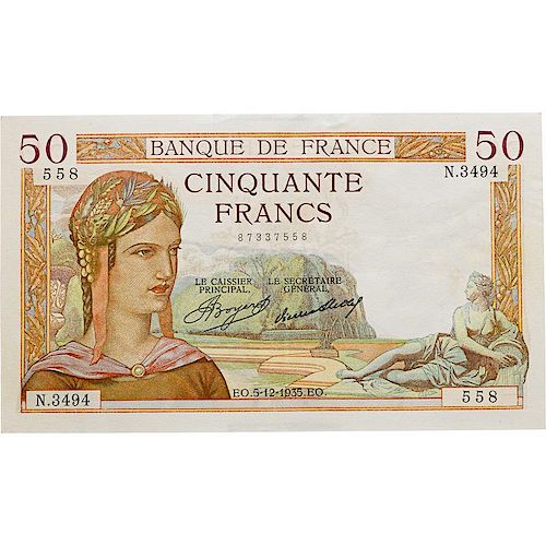 1935 SEQUENTIAL 50 FRANC NOTES