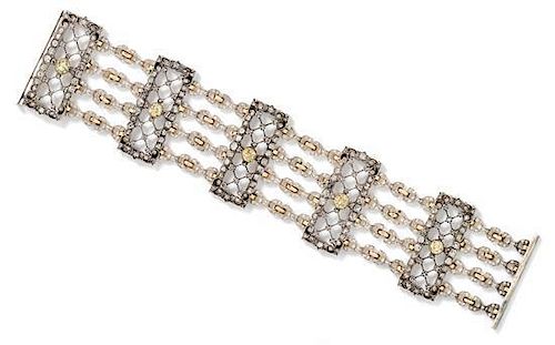 A Silver Topped Gold, Colored Diamond and Diamond Bracelet, 60.10 dwts.