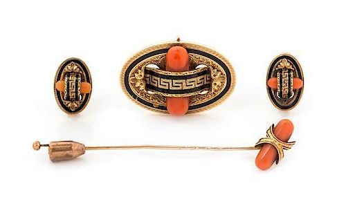* A Collection of Victorian Coral, and Enamel Jewelry, 9.40 dwts.