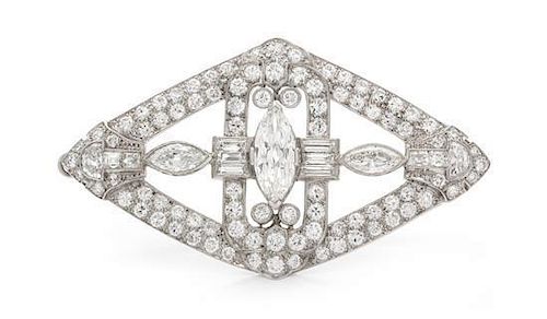 An Art Deco Platinum and Diamond Brooch, 9.70 dwts.