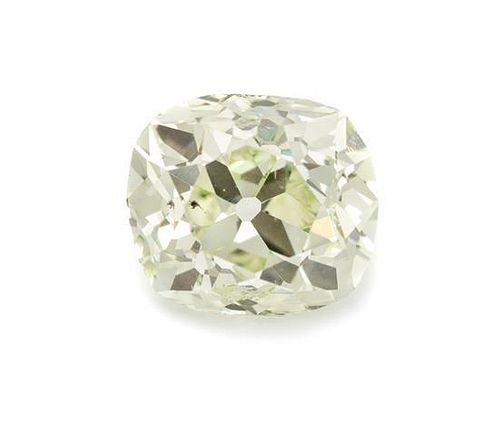 A 1.53 Carat Old Mine Cut Fancy Yellowish Green Diamond,