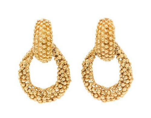 A Pair of 14 Karat Yellow Gold Doorknocker Earrings, 22.30 dwts.