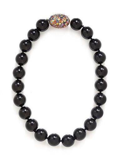 * A Silver, Multicolored Sapphire and Onyx Bead Necklace, 113.20 dwts.