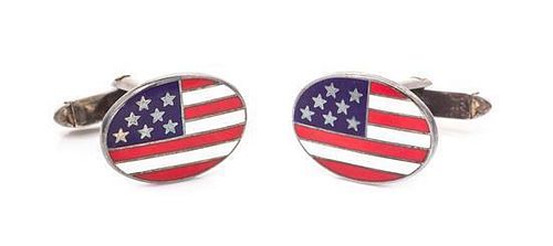 A Pair of Sterling Silver and Polychrome Enamal 'American Flag' Cufflinks, Tiffany & Co., 6.80 dwts.