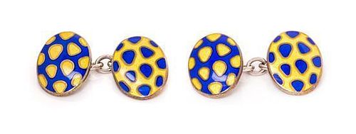 A Pair of Sterling Silver and Polychrome Enamel Cufflinks, Tiffany & Co., 8.30 dwts.