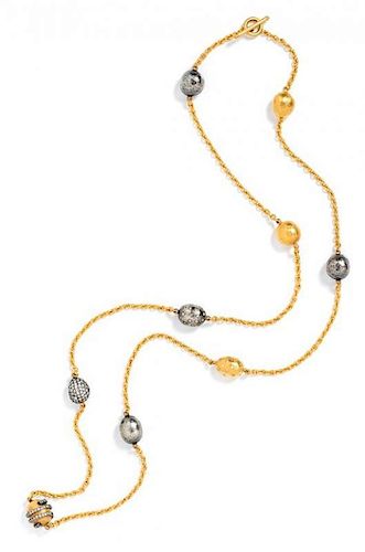 A 24 Karat Yellow Gold, Oxidized Silver and Diamond 'Helen' Longchain Necklace, Yossi Harari, 43.90 dwts.
