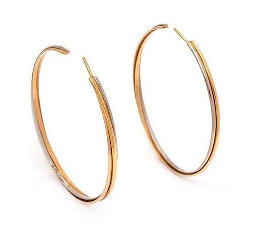 A Pair of 18 Karat Tricolor Gold 'Trinity De Cartier' Hoop Earrings, Cartier, 10.40 dwts.