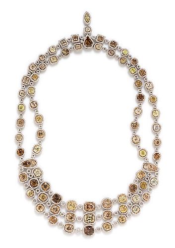 A Platinum, 18 Karat Yellow Gold, Colored Diamond and Diamond Swag Necklace, Sophia D., 93.40 dwts.