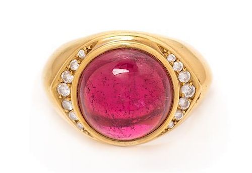 An 18 Karat Yellow Gold, Pink Tourmaline and Diamond Ring, 6.40 dwts.