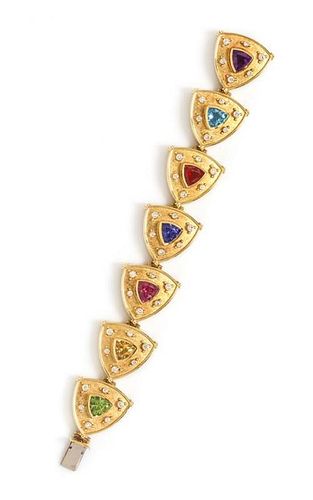 An 18 Karat Yellow Gold Multigem and Diamond Link Bracelet, Theo Fennell, 42.60 dwts.