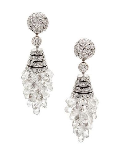 A Pair of 18 Karat White Gold and Diamond Drop Earrings, Graff, 16.50 dwts.