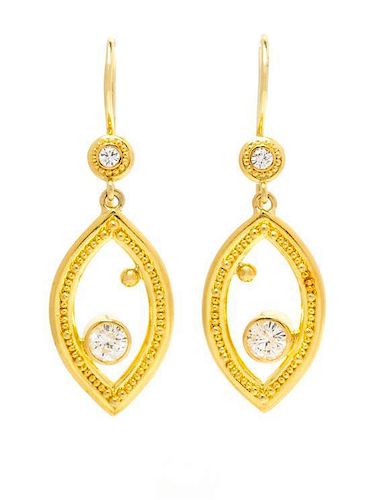 A Pair of High Karat Yellow Gold and Diamond Earrings, Zaffiro, 8.40 dwts.