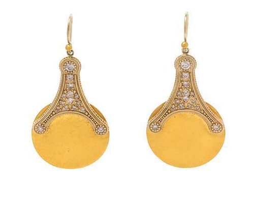 A Pair of Yellow Gold and Diamond Pendant Earrings, Gurhan, 8.30 dwts.