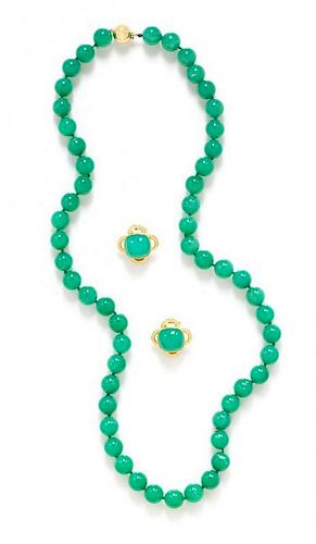 * A Pair of 19 Karat Yellow Gold and Chrysoprase Earclips, Elizabeth Locke, 78.80 dwts.