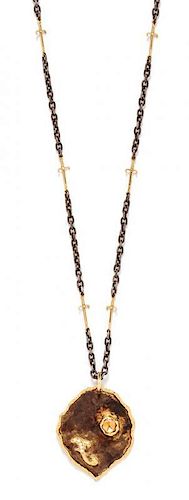 A 24 Karat Yellow Gold, Sterling Silver and Citrine Necklace, Victor Velyan, 20.80 dwts.