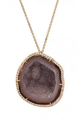 An 18 Karat Rose Gold, Geode and Diamond Pendant Necklace, Kimberly McDonald for Rockras, 12.20 dwts.