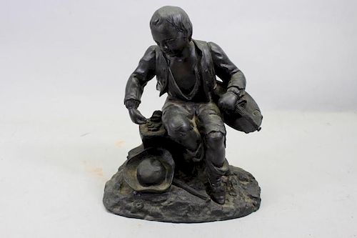 Antique Bronze Seated Musician Boy