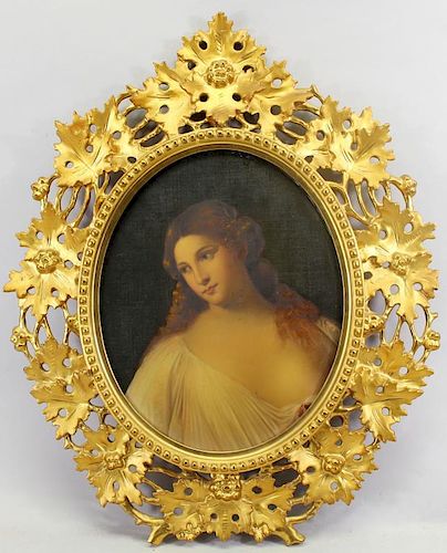19th C. Florentine Oil/Canvas, Carved Gilt Frame