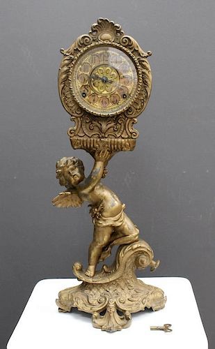 Antique Figural Gilt Kroeber Clock