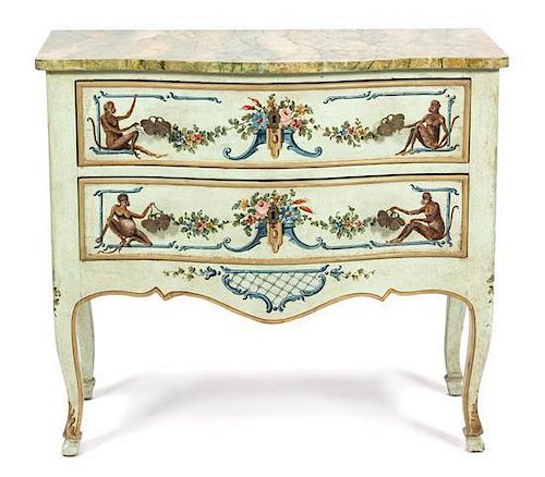 A Venetian Painted Bombe Commode