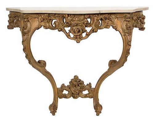 A Louis XV Style Carved Pine Console Table Height 33 1/2 x width 45 x depth 16 1/4 inches.