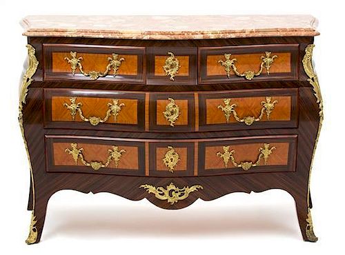 A Louis XV Style Gilt Bronze Mounted Bombe Commode