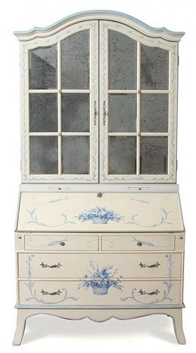 A French Provincial Style Painted Secretary Desk Height 88 x width 44 x depth 20 inches.
